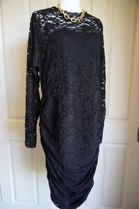 City Chic Dress Size M / 18 Ruched Lace Black Bodycon Knee Length LBD Frankie - Picture 1 of 20