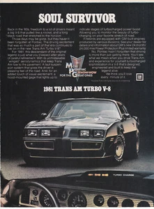 '81 Pontiac Firebird Trans Am Turbo V-8, Sharp 8.25x11 inch American Magazine Ad - Picture 1 of 1