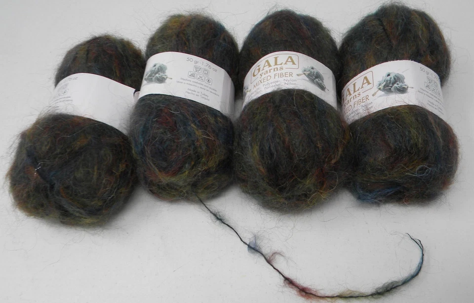 4 Skeins Gala  Fake Mohair Yarn Green Blue Gold Burgandy - Image 1 of 1
