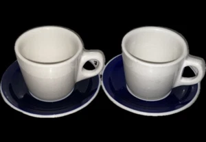 VTG Syracuse China Restaurant Ware Cup Saucer White Cobalt Blue 91-C SET OF 2 - Picture 1 of 4