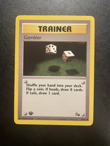 1st Edition Gambler (Trainer) 60/62 Common Fossil Set Pokemon Card - Mint- - Picture 1 of 5