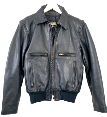 VTG California Creations Sz 36 Bomber Black Leather Motorcycle Jacket Made USA - Image 1 of 4