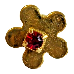 Vintage Gold Tone Metal Flower Red Rhinestone Stud Costume Fashion Earrings - Bild 1 von 5