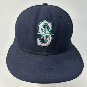 New Era 59Fifty Seattle Mariners Hat Blue Embroidered Logo Fitted 7 1/4 - Picture 1 of 8