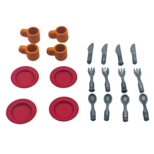 Playmobil lote 4 platos rojos cubiertos tazas cocina casa ciudad - Imagen 1 de 1