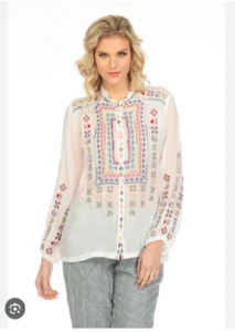 JOHNNY WAS Zeru Blouse ~ XXL ~ Embroidered White Boho Floral Tunic Top ~ NWT - Picture 1 of 15