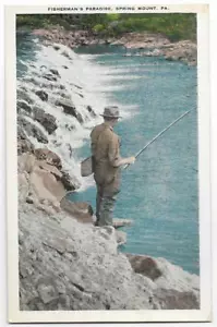 MAN FISHING BY THE RAPIDS,FISHERMAN'S PARADISE~SPRING MOUNT,PA - Picture 1 of 1