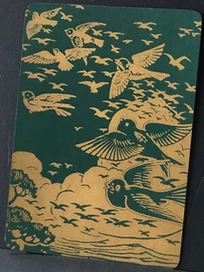 Playing Cards 1 Single Card Old Antique Wide JAPANESE LACQUER Green BIRDS FLYING - Picture 1 of 3