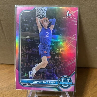 2022 Bowman University Pink Christian Braun RC Denver Nuggets + 2022 Wildcard RC - Image 1 of 4