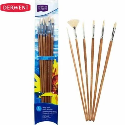 6 x Derwent Academy Hogs Hair Paint Large Brushes Artist Round Flat Oil Acrylic - image 1 of 3