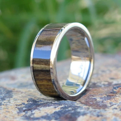 Alianza de anillo de boda de titanio de madera de ébano para joyería hawaiana 8 mm #TRB-1001-08 Foto 1 de 4
