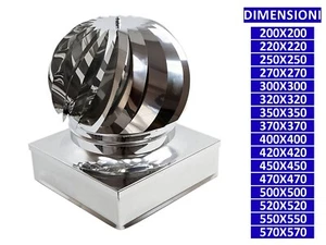 ALLINOX Terminale Eolico Acciaio Inox Canna Fumaria Comignolo Base Quadra - Foto 1 di 2