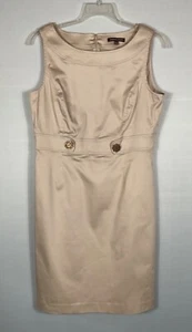 Adrienne Vittadini Dress Womens 14 Beige A-Line Band Buttons Zip Up Sleeveless - Picture 1 of 7