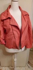 Cabi No. 913 Sz Large Coral Moto Cropped Nylon Asymmetrical Lightweight Jacket - Picture 1 of 7