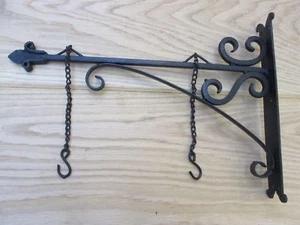 14" BLACK HAND FORGED iron sign board hanging bracket shop sign house name - Picture 1 of 1