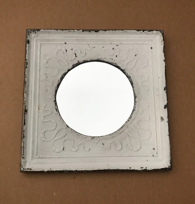 Винтажный декоративный спасенный оловянный потолок 23 дюйма кв. 12-дюймовое круглое металлическое зеркало старое 1722-25B - Изображение 1 из 4