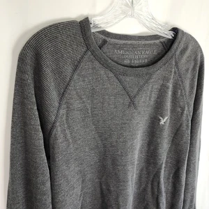 American Eagle Herren Y2K grau Thermo Langarm Rundhals Waffel Strick Shirt - Bild 1 von 13