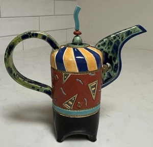 Beverly Saito Whimsical Teapot Art Pottery Ceramic Sculpture - Signed 6”x 7” - Picture 1 of 15