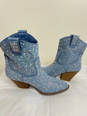 Forever River Denim Azul Gema/Bling Vaquero Western Botines Mujer 6 1/2 Foto 1 de 4