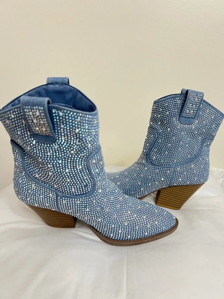 Forever River Denim Azul Gema/Bling Vaquero Western Botines Mujer 6 1/2 Foto 1 de 4