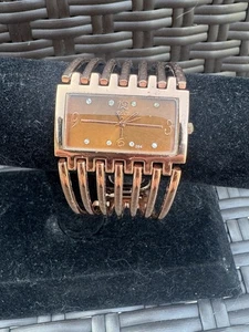 DNS Rectangular Copper-tone Watch, New Battery, Fits To 7 1/2” - Picture 1 of 8