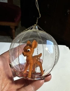 RARE! Vintage Kunstlerschutz West Germany Deer Fawn Diorama Christmas Ornament - Picture 1 of 14
