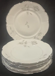 (6) Hutschenreuther SYLVIA GRAY ROSE Platinum Dinner Plates Bavaria/Germany - Picture 1 of 11