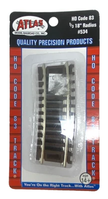 Atlas HO Scale Code 83 18" Radius Third-Curve 4-Pack Model Train Track #534 - Image 1 of 2