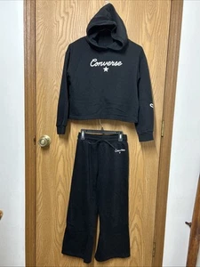 Girls Converse Chuck Taylor Black Hoodie Sweatshirt Sweatpants Set Size M and L - Picture 1 of 15
