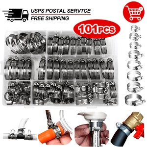 101pcs Adjustable Hose Clamps Worm Gear Stainless Steel Clamp Assortment set - Picture 1 of 12