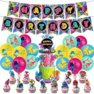 Trolls Theme Birthday Party Supplies Set Balloons Banner Cake Toppers US Stock - Picture 1 of 8