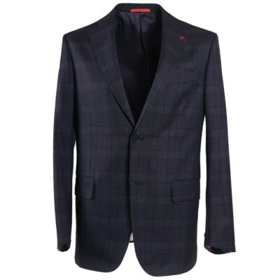 Isaia Regular-Fit 'Nuova Base S' Dark Blue Check Wool Sport Coat 38R (Eu 48) - Image 1 of 4