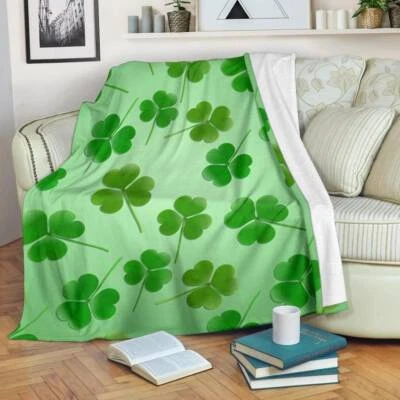 St Patrick Clover Blanket Throw Fleece Cozy Couch Sofa Plush Bedding Irish Gift - Image 1 of 4