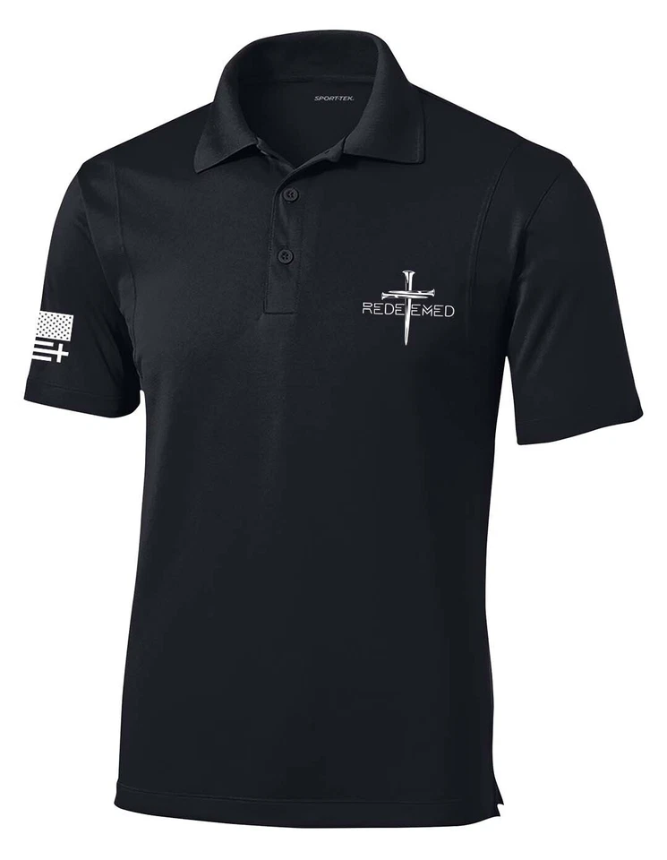Trenz Shirt Company Hombres Polo Cristiano Bordado Canjeado Uñas Cruz Golf Foto 1 de 1