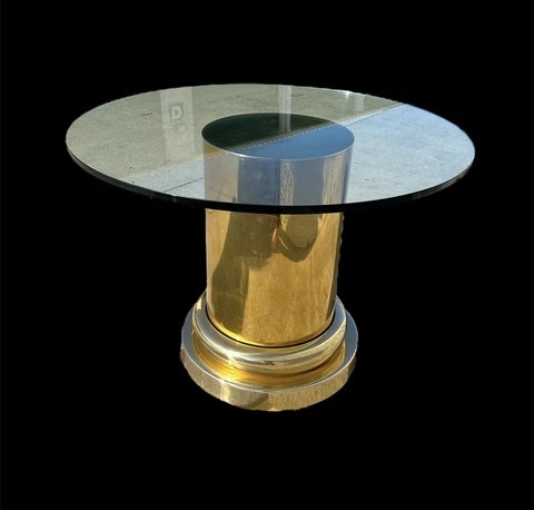 Vintage Brass Mastercraft Column Pedestal Game Dining Table Mid Century Modern Cover