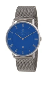 Charles Conrad Watch Blue face Silver Mesh Milanese Strap unisex in Leather Box - Picture 1 of 6