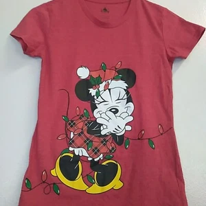 Disney Minnie Mouse Christmas T-shirt XS Women Red Short Sleeve Xmas Lights Teen - Picture 1 of 11