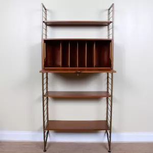 Ladderax Mid Century Vintage Teak Heals Staples Wall Shelves Writing Bureau - Picture 1 of 14