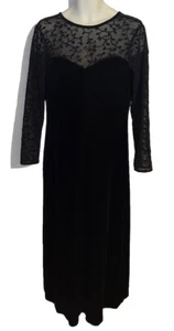 Robbie Bee Black Velvet Dress 16 Long Witchy Evening Gown Sheer Sleeves Goth - Picture 1 of 4