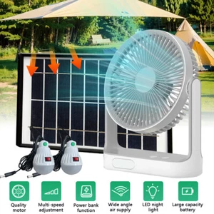 2025 New Rechargeable Fan With solar panel, 3 Speeds, LED light and 2 Free bulbs - Picture 1 of 12
