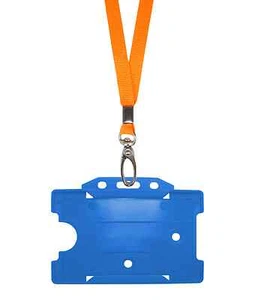 Correa de cuello de identificación naranja cordón clip de metal y soporte para pase de tarjeta azul claro - Imagen 1 de 1