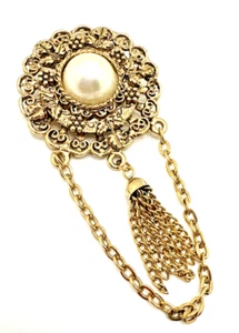 Broche de perlas de imitación ornamentado vintage estilo renacimiento victoriano prendedor 3 1/2" - Imagen 1 de 10
