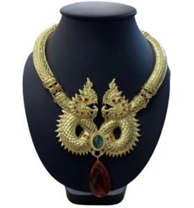 Naga Gold Necklace Thai Jewelry Buddha Amulet Pendant Talisman Lucky Wealth - Picture 1 of 5