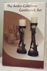 Set Of 2 Rustic Resin Candle Holder’s. Antler Candlestick Set New - Picture 1 of 13