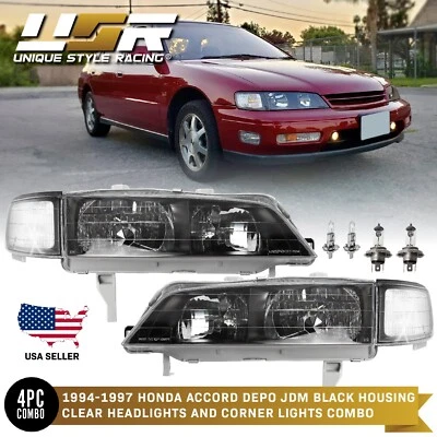 DEPO JDM SiR CD6 Black Headlight + Clear Corner Light For 1994-1997 Honda Accord - Image 1 of 4