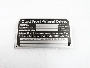 DATA PLATE FITS TO CORD FRONT WHEEL DRIVE 1936 #V295-8 - Picture 1 of 6