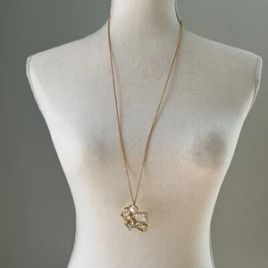 NWT Ann Taylor Long Gold Tone Chain Prong Crystal Flower Pendant Necklace 32" - Picture 1 of 5