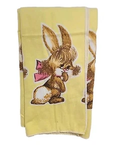 Vintage Adorable Cute 1950's? Crib Baby Blanket Light Yellow Bunny Rabbit Retro - Picture 1 of 10