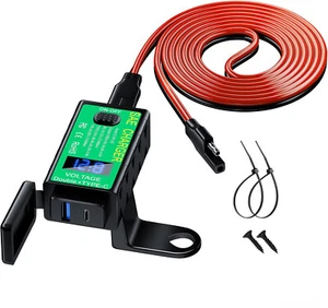 Motorcycle Phone Charger, Total 60W 6.8A Dual USB Type C PD & QC 3.0 Motorcycle - Picture 1 of 8