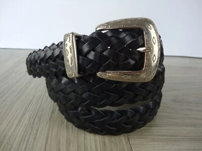 Black Braided Leather Belt Silver Tone Western Hardware Size 42 Rodeo Ranch - Image 1 of 4